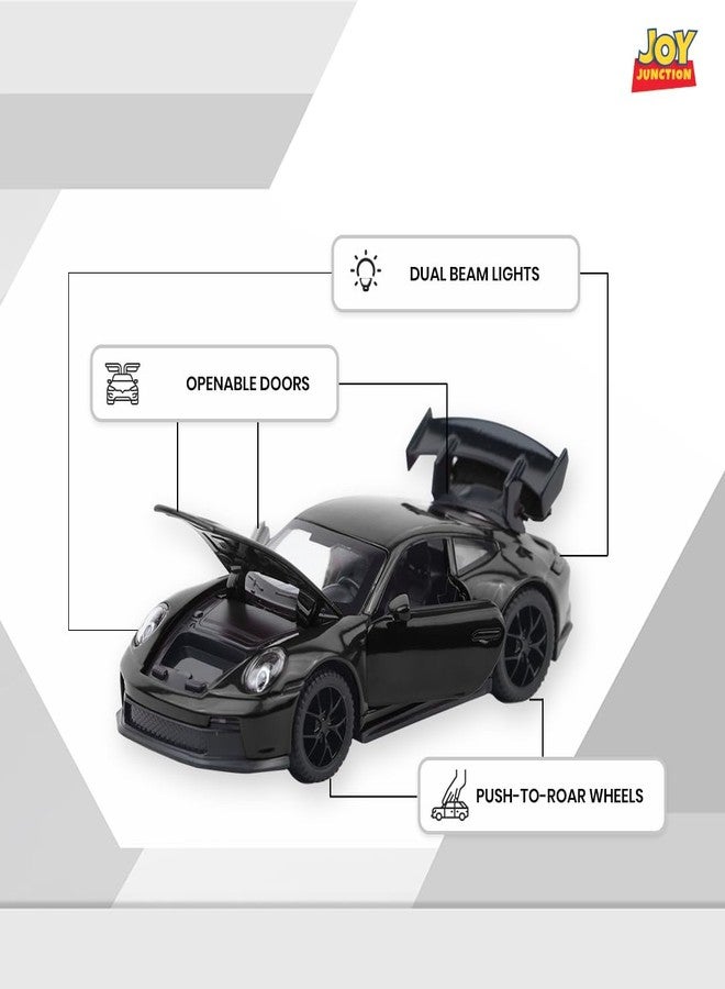 JOY JUNCTION Porche Model Car 1:32 Exclusive Alloy Metal Pull Back Die-cast Car Die-cast Metal Pullback Toy car with Openable Doors & Light Music (Black) - Image 4